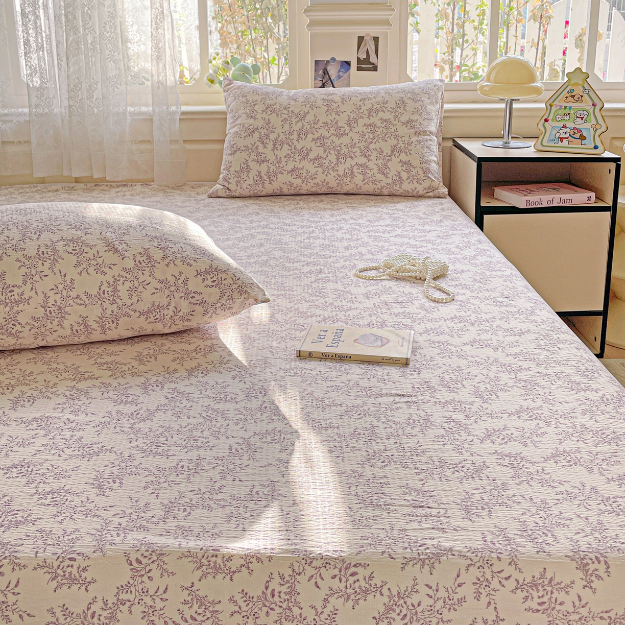 91家纺网 家纺一手货源 找家纺 暖芯优选 2025新款母婴级ins小清新双层纱印花床单枕套三件套（提供买家秀） 花晨月夕