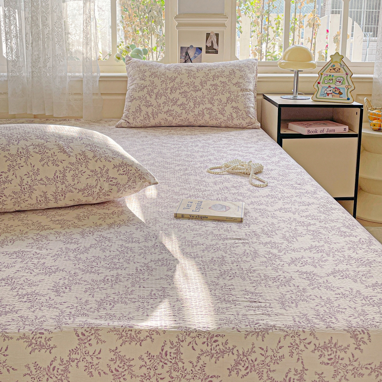 91家纺网 家纺一手货源 找家纺 暖芯优选 2025新款母婴级ins小清新双层纱印花床单枕套三件套（提供买家秀） 花晨月夕