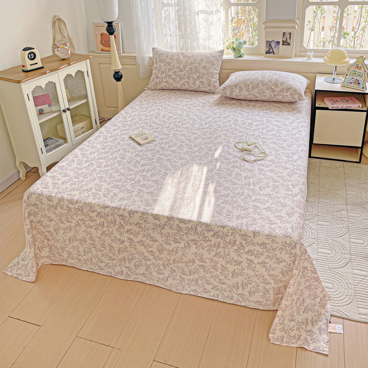 91家纺网 家纺一手货源 找家纺 暖芯优选 2025新款母婴级ins小清新双层纱印花床单枕套三件套（提供买家秀） 花晨月夕