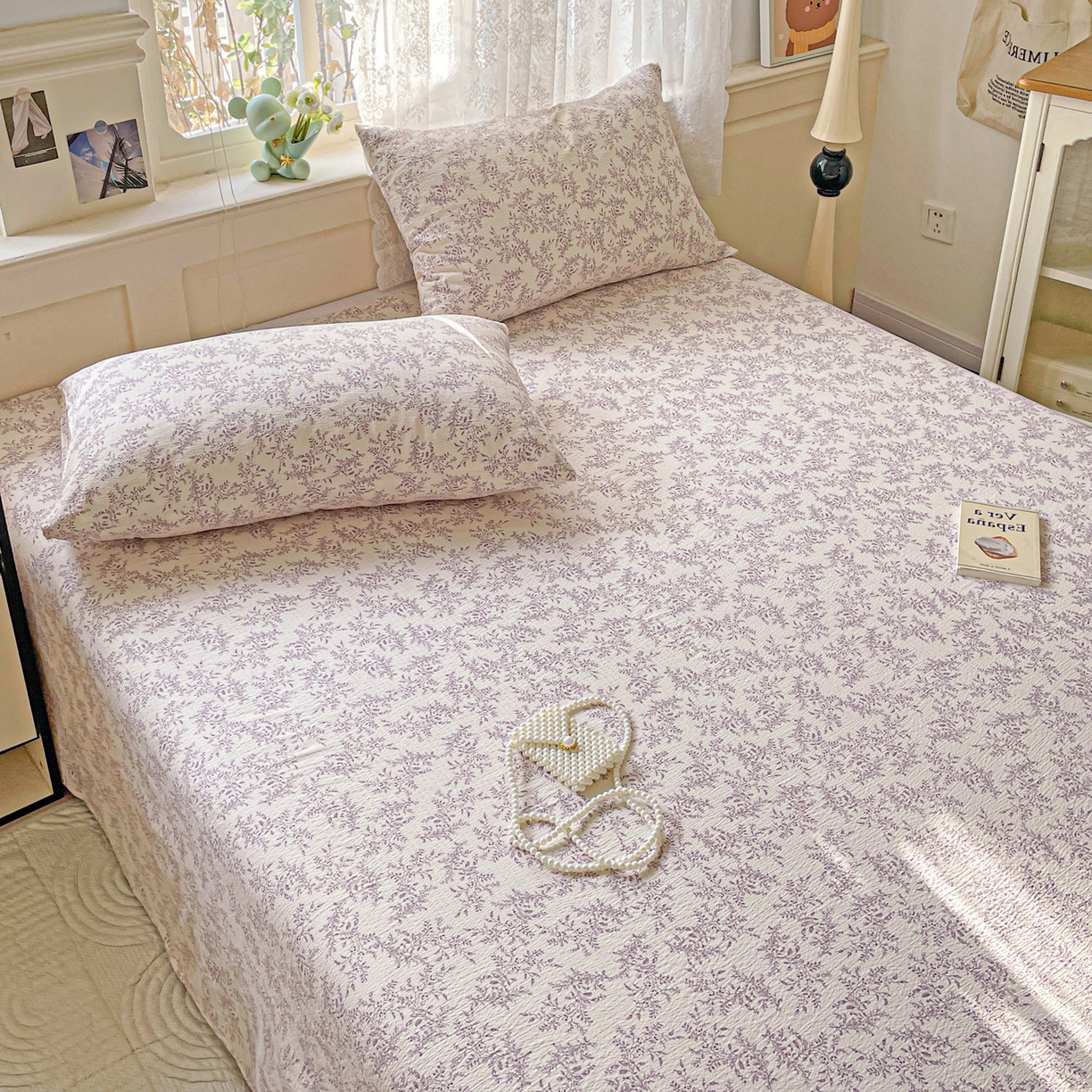 91家纺网 家纺一手货源 找家纺 暖芯优选 2025新款母婴级ins小清新双层纱印花床单枕套三件套（提供买家秀） 花晨月夕