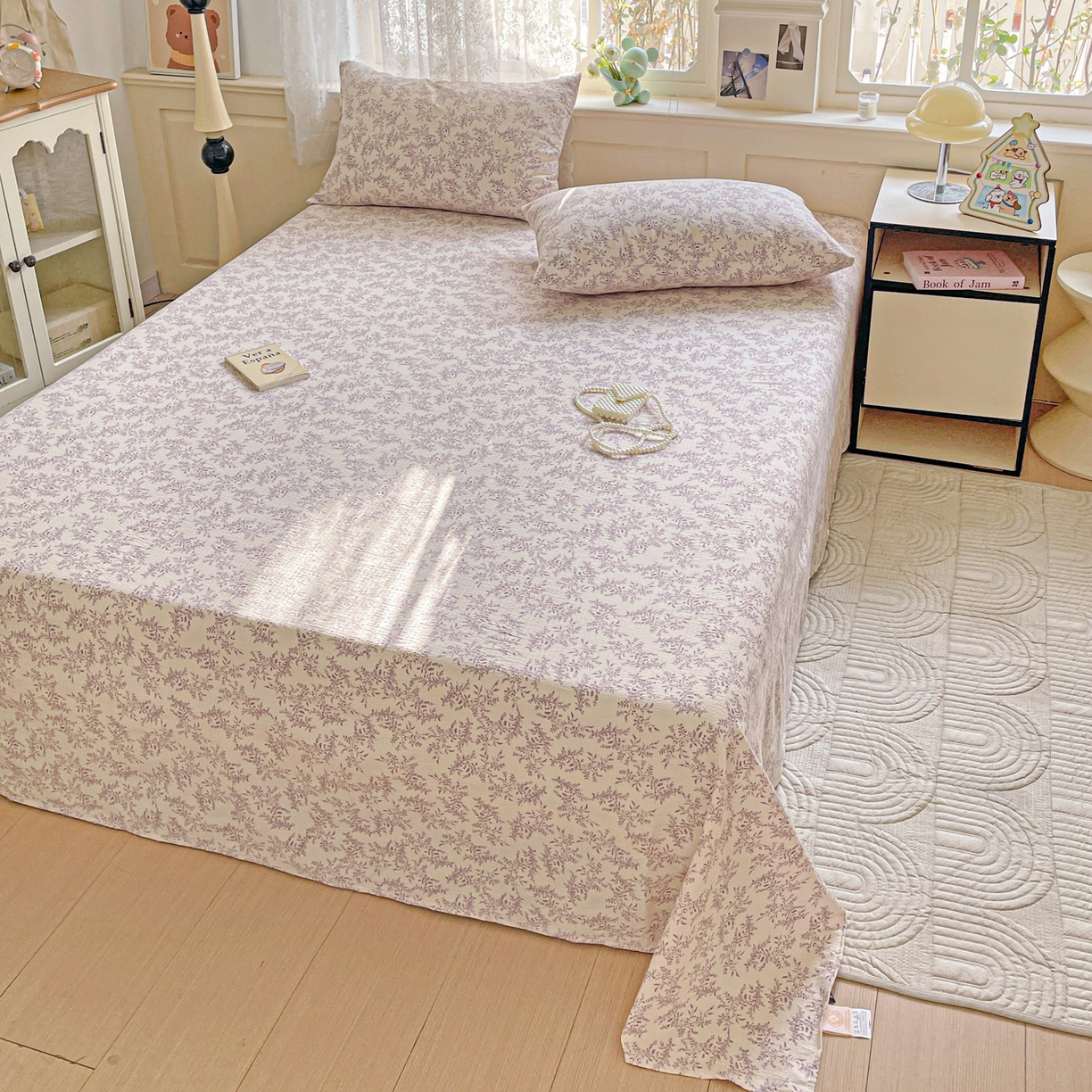 91家纺网 家纺一手货源 找家纺 暖芯优选 2025新款母婴级ins小清新双层纱印花床单枕套三件套（提供买家秀） 花晨月夕