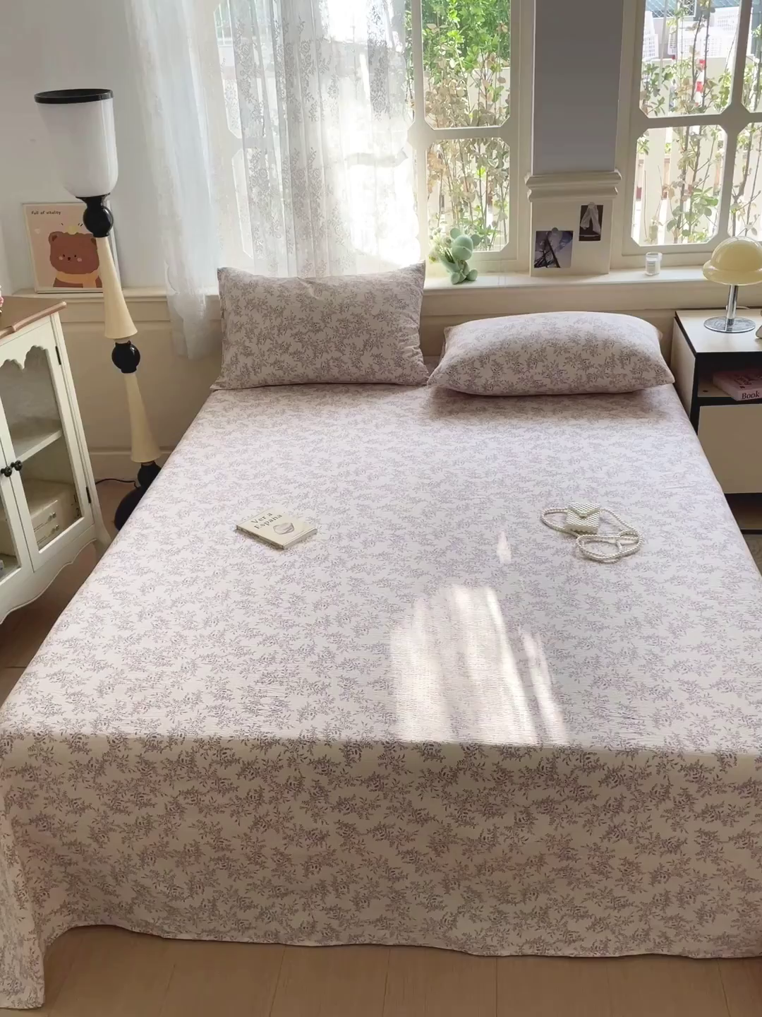 91家纺网 家纺一手货源 找家纺 暖芯优选 2025新款母婴级ins小清新双层纱印花床单枕套三件套（提供买家秀） 花晨月夕