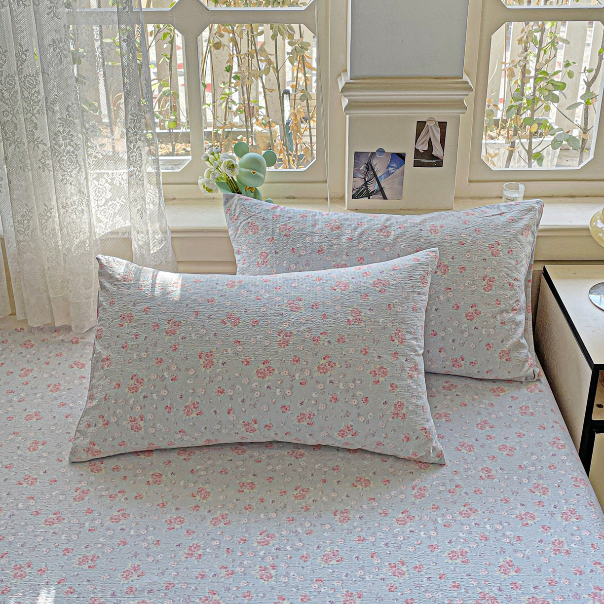 91家纺网 家纺一手货源 找家纺 暖芯优选 2025新款母婴级ins小清新双层纱印花床单枕套三件套（提供买家秀） 洛城时光