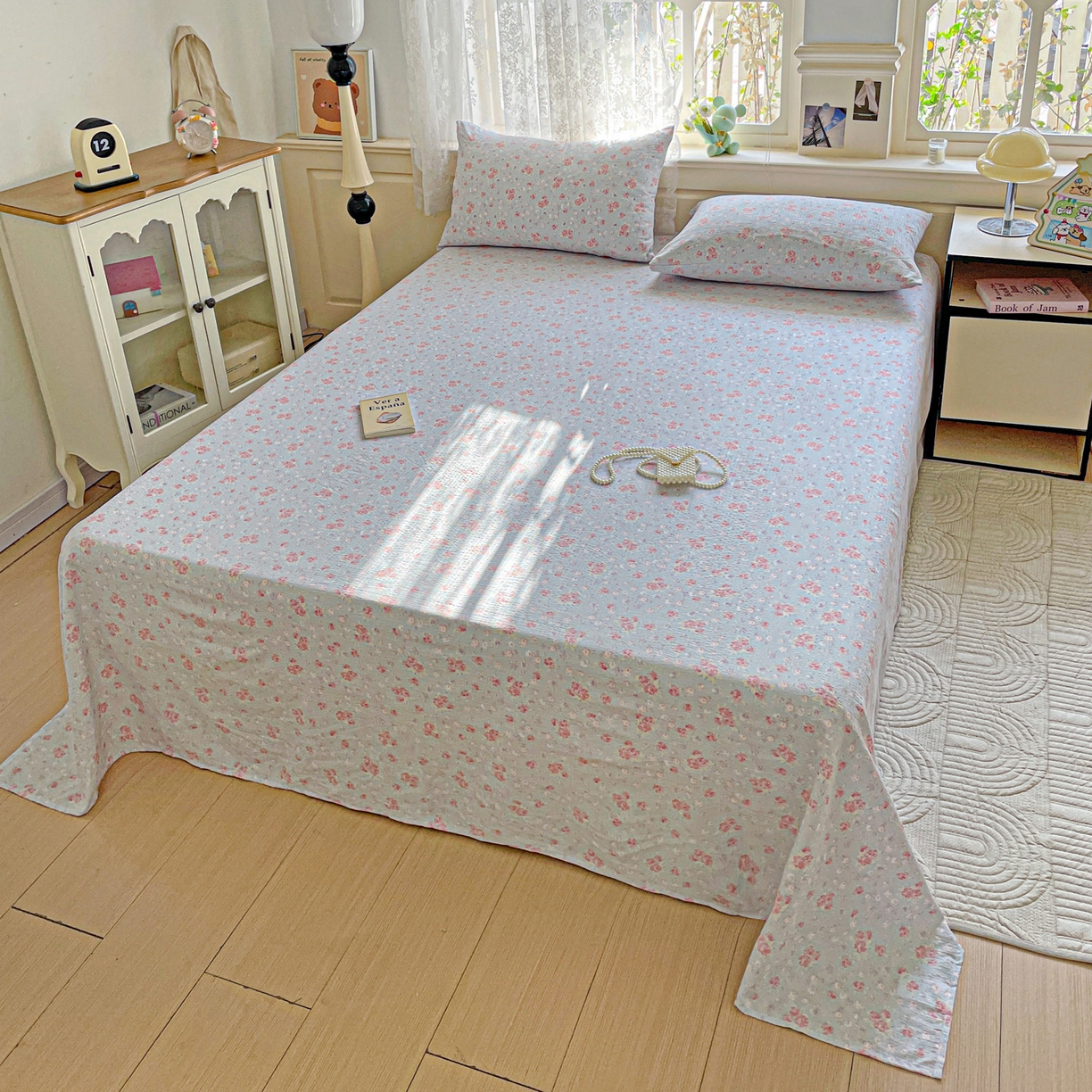 91家纺网 家纺一手货源 找家纺 暖芯优选 2025新款母婴级ins小清新双层纱印花床单枕套三件套（提供买家秀） 洛城时光