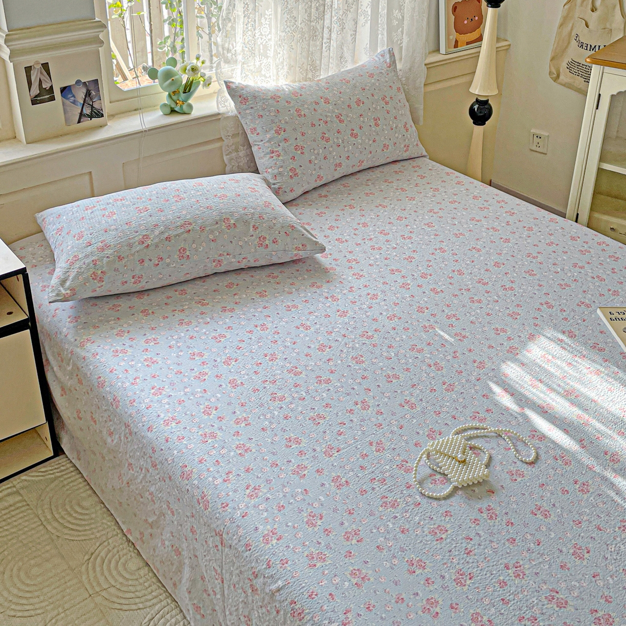 91家纺网 家纺一手货源 找家纺 暖芯优选 2025新款母婴级ins小清新双层纱印花床单枕套三件套（提供买家秀） 洛城时光