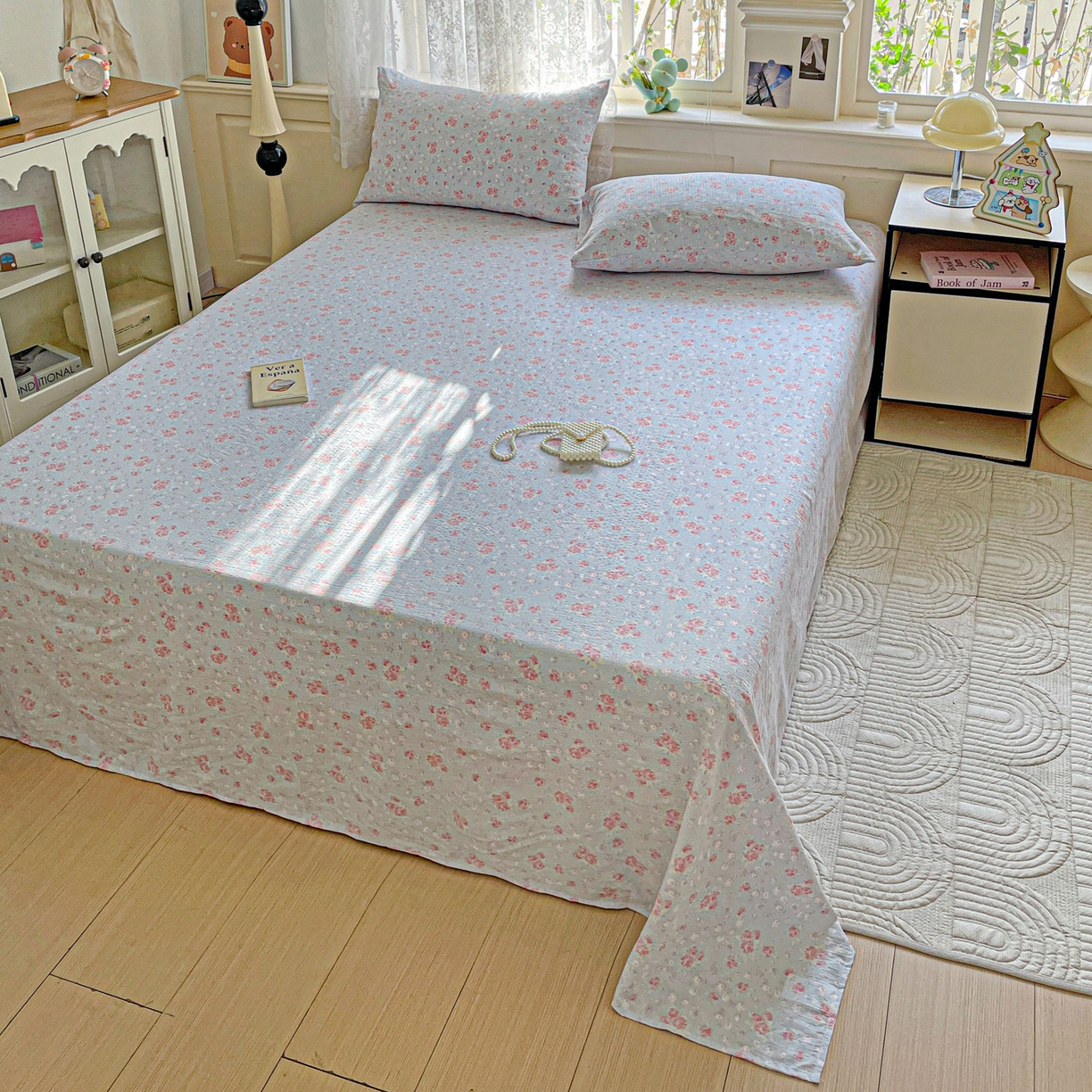 91家纺网 家纺一手货源 找家纺 暖芯优选 2025新款母婴级ins小清新双层纱印花床单枕套三件套（提供买家秀） 洛城时光