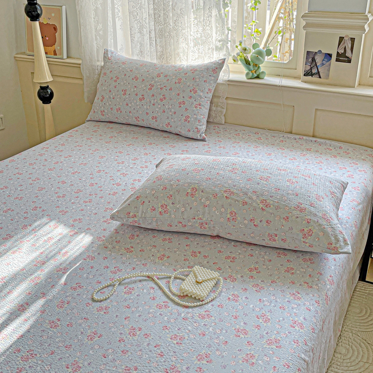 91家纺网 家纺一手货源 找家纺 暖芯优选 2025新款母婴级ins小清新双层纱印花床单枕套三件套（提供买家秀） 洛城时光