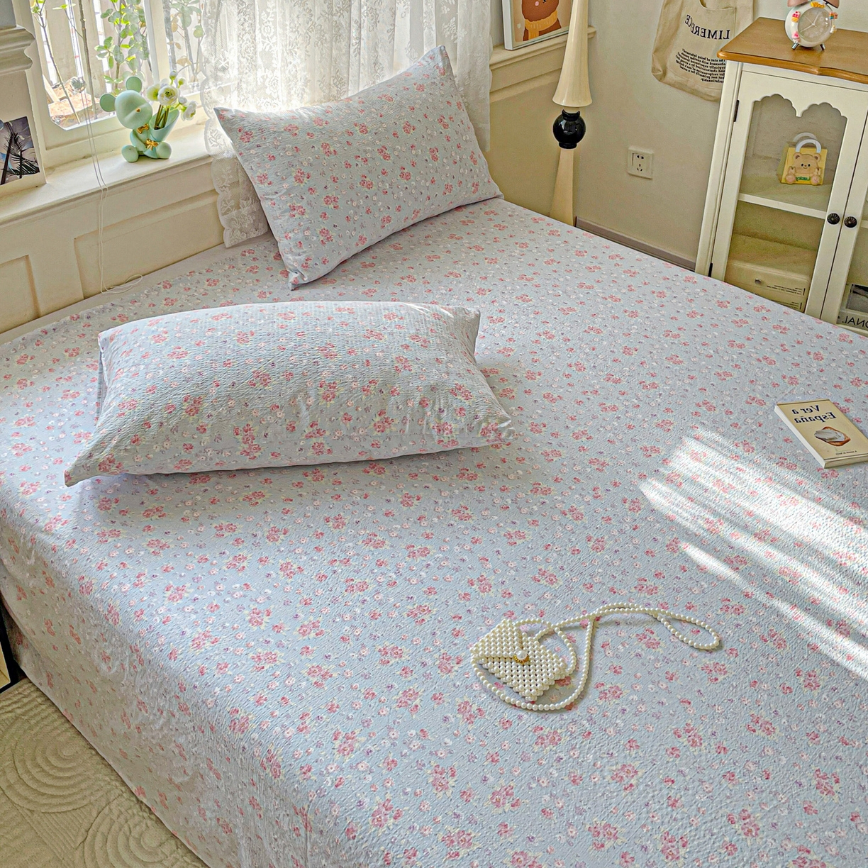 91家纺网 家纺一手货源 找家纺 暖芯优选 2025新款母婴级ins小清新双层纱印花床单枕套三件套（提供买家秀） 洛城时光