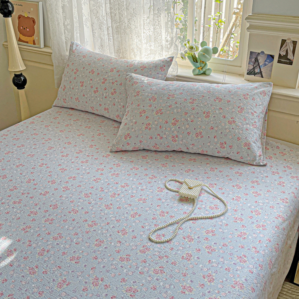 91家纺网 家纺一手货源 找家纺 暖芯优选 2025新款母婴级ins小清新双层纱印花床单枕套三件套（提供买家秀） 洛城时光