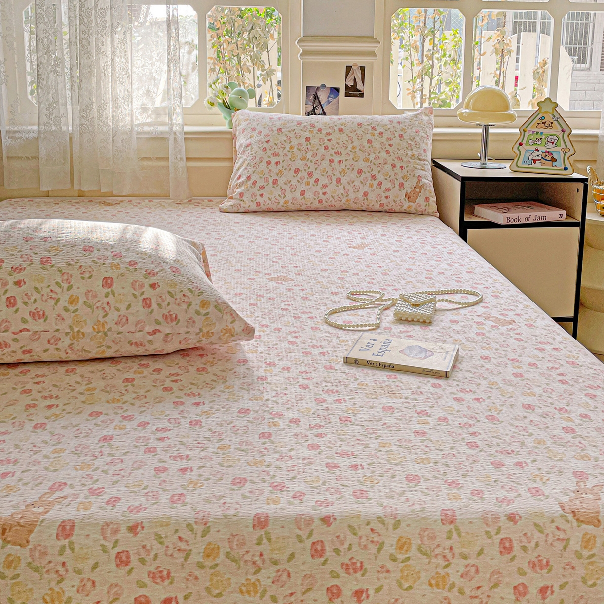 91家纺网 家纺一手货源 找家纺 暖芯优选 2025新款母婴级ins小清新双层纱印花床单枕套三件套（提供买家秀） 浅浅花语