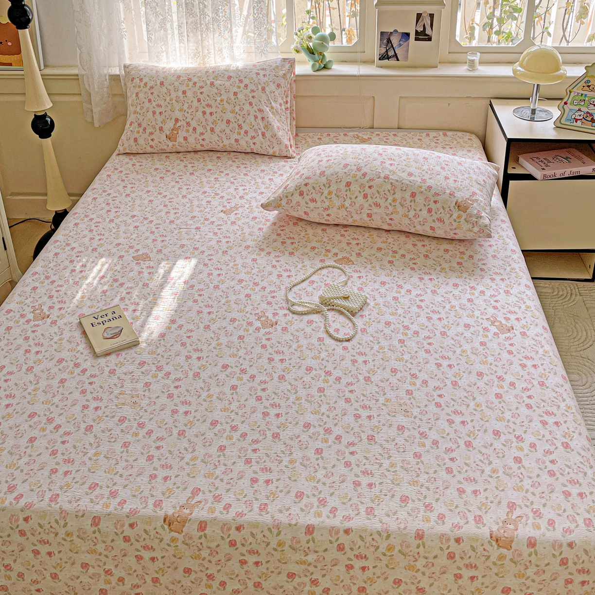 91家纺网 家纺一手货源 找家纺 暖芯优选 2025新款母婴级ins小清新双层纱印花床单枕套三件套（提供买家秀） 浅浅花语