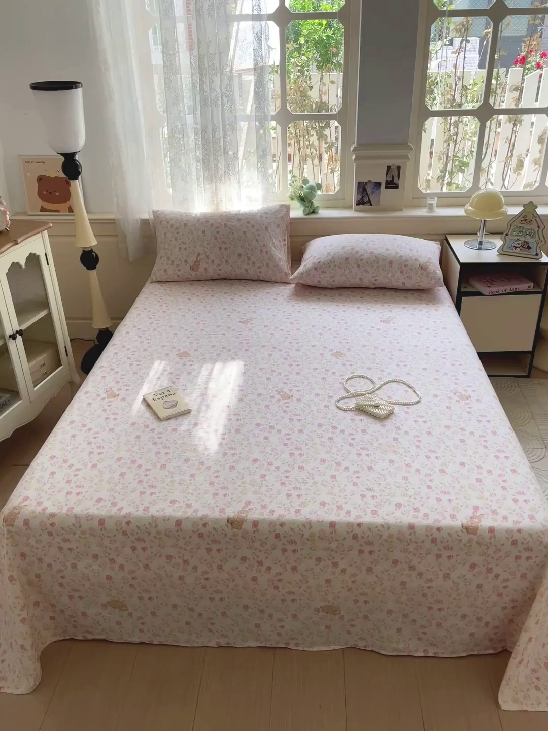 91家纺网 家纺一手货源 找家纺 暖芯优选 2025新款母婴级ins小清新双层纱印花床单枕套三件套（提供买家秀） 浅浅花语