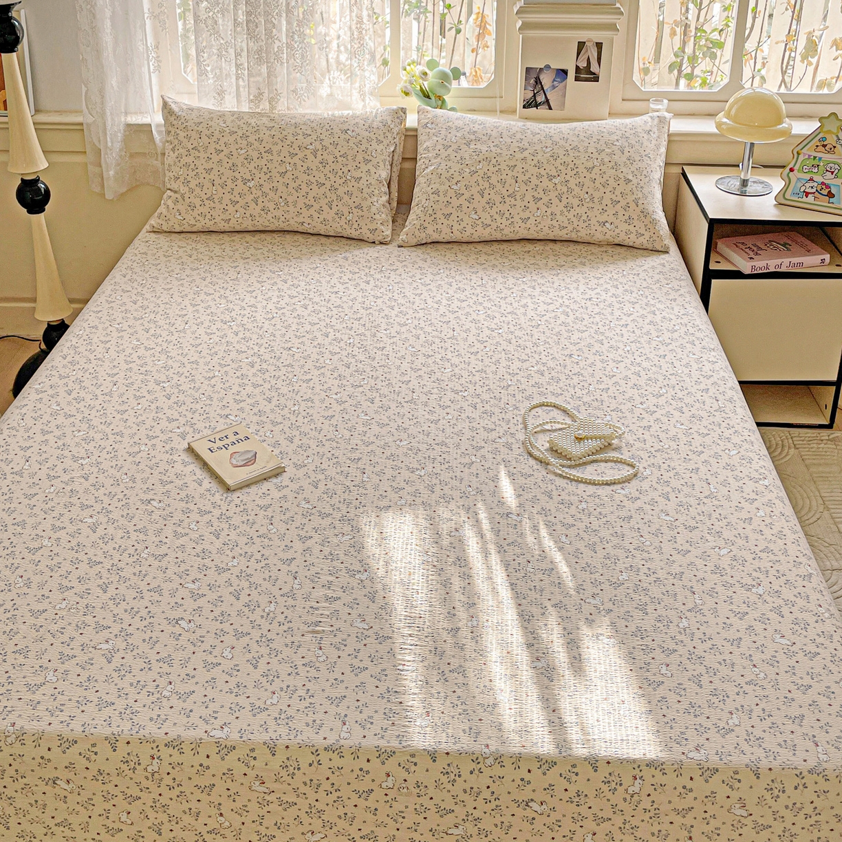 91家纺网 家纺一手货源 找家纺 暖芯优选 2025新款母婴级ins小清新双层纱印花床单枕套三件套（提供买家秀） 田园萌兔