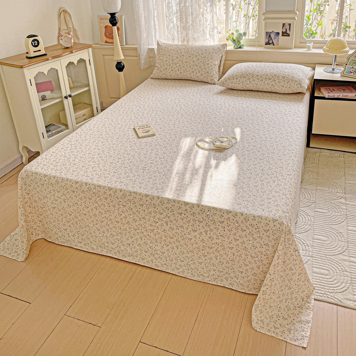 91家纺网 家纺一手货源 找家纺 暖芯优选 2025新款母婴级ins小清新双层纱印花床单枕套三件套（提供买家秀） 田园萌兔