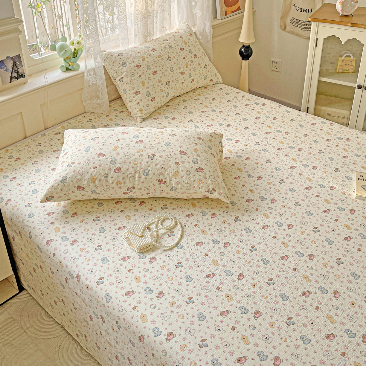 91家纺网 家纺一手货源 找家纺 暖芯优选 2025新款母婴级ins小清新双层纱印花床单枕套三件套（提供买家秀） 甜梦生活