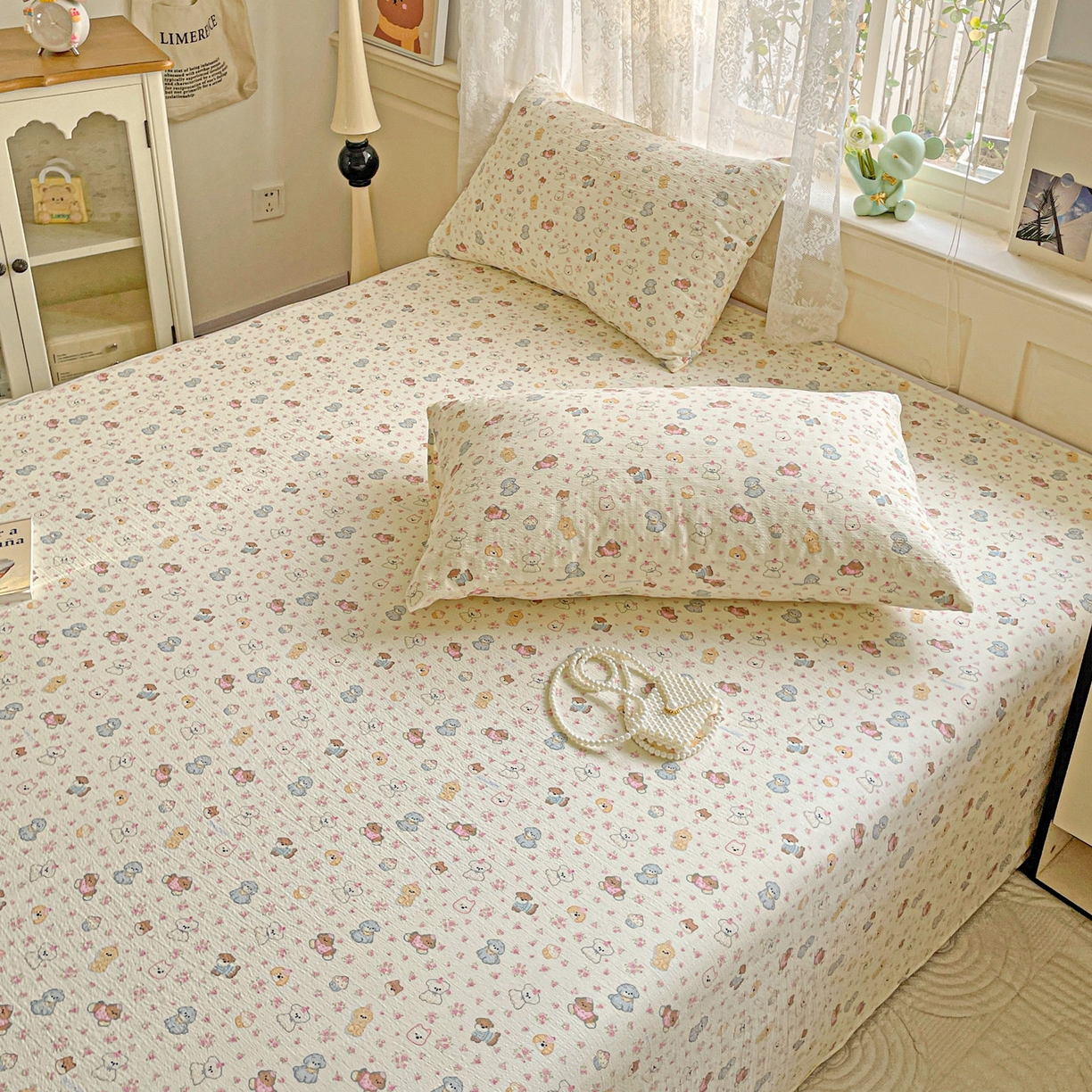 91家纺网 家纺一手货源 找家纺 暖芯优选 2025新款母婴级ins小清新双层纱印花床单枕套三件套（提供买家秀） 甜梦生活