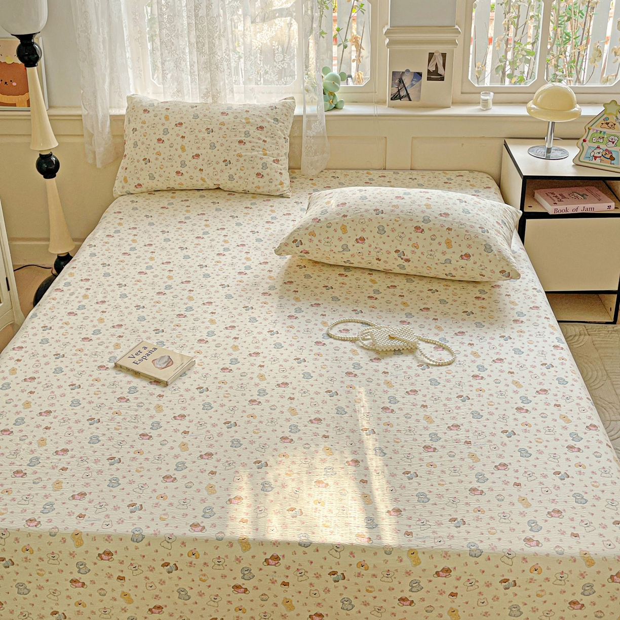 91家纺网 家纺一手货源 找家纺 暖芯优选 2025新款母婴级ins小清新双层纱印花床单枕套三件套（提供买家秀） 甜梦生活