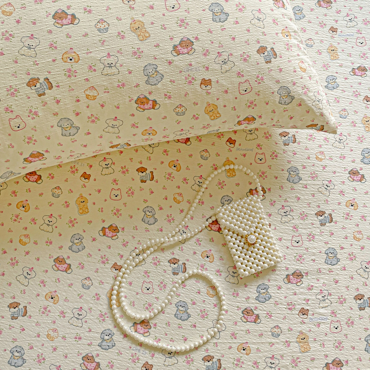 91家纺网 家纺一手货源 找家纺 暖芯优选 2025新款母婴级ins小清新双层纱印花床单枕套三件套（提供买家秀） 甜梦生活