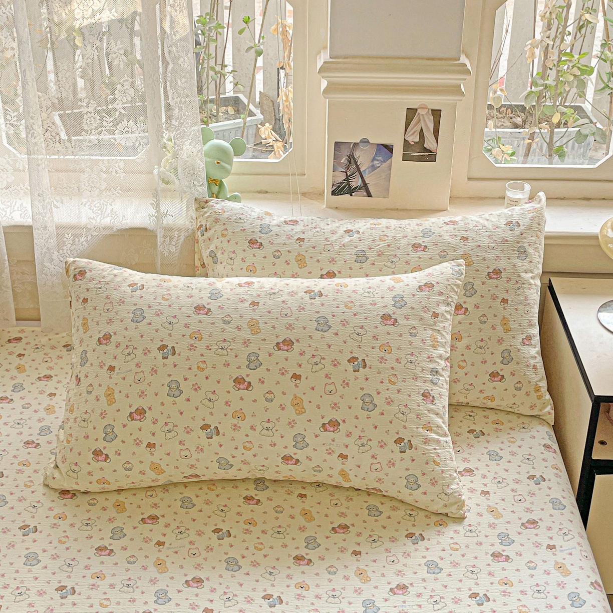 91家纺网 家纺一手货源 找家纺 暖芯优选 2025新款母婴级ins小清新双层纱印花床单枕套三件套（提供买家秀） 甜梦生活