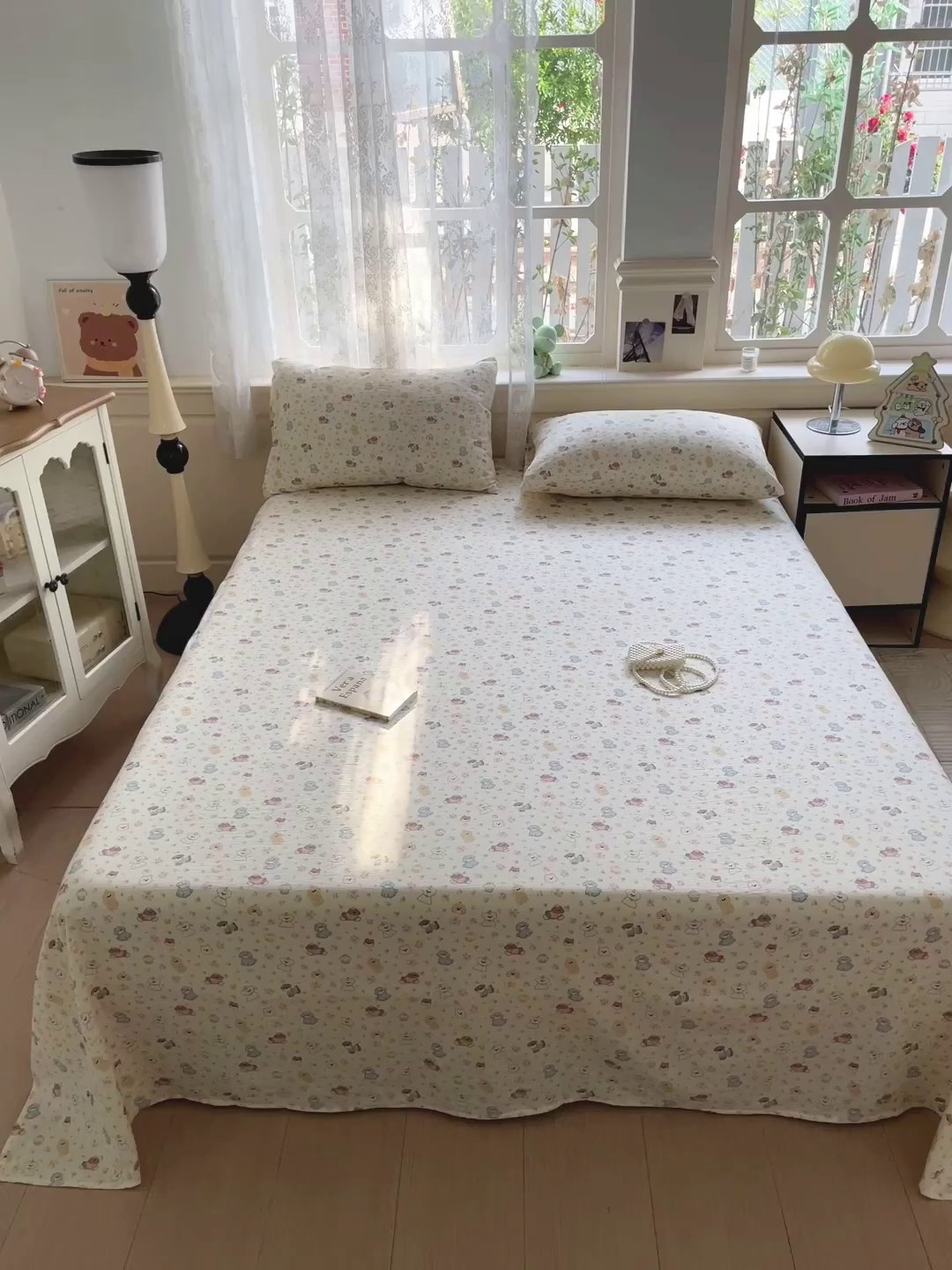 91家纺网 家纺一手货源 找家纺 暖芯优选 2025新款母婴级ins小清新双层纱印花床单枕套三件套（提供买家秀） 甜梦生活