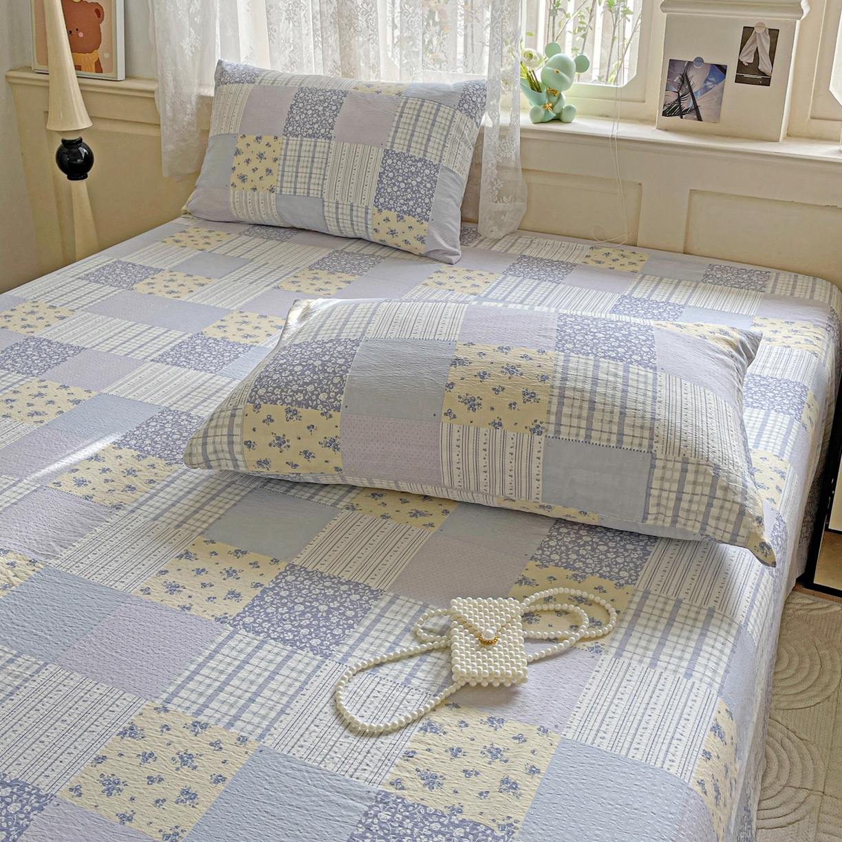 91家纺网 家纺一手货源 找家纺 暖芯优选 2025新款母婴级ins小清新双层纱印花床单枕套三件套（提供买家秀） 亚特兰地