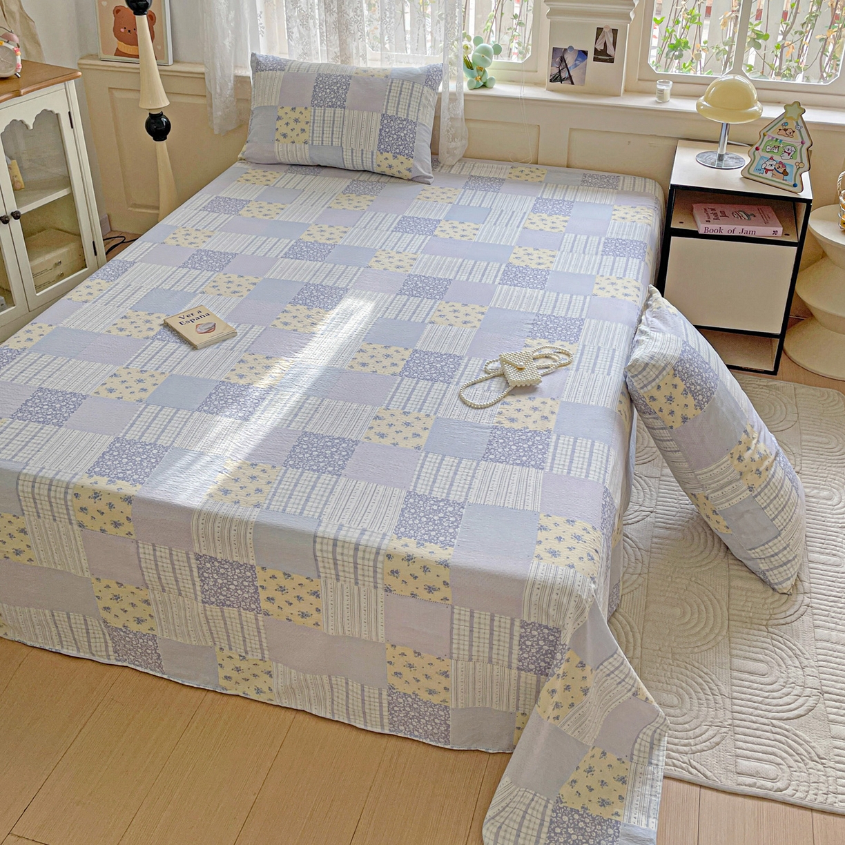 91家纺网 家纺一手货源 找家纺 暖芯优选 2025新款母婴级ins小清新双层纱印花床单枕套三件套（提供买家秀） 亚特兰地