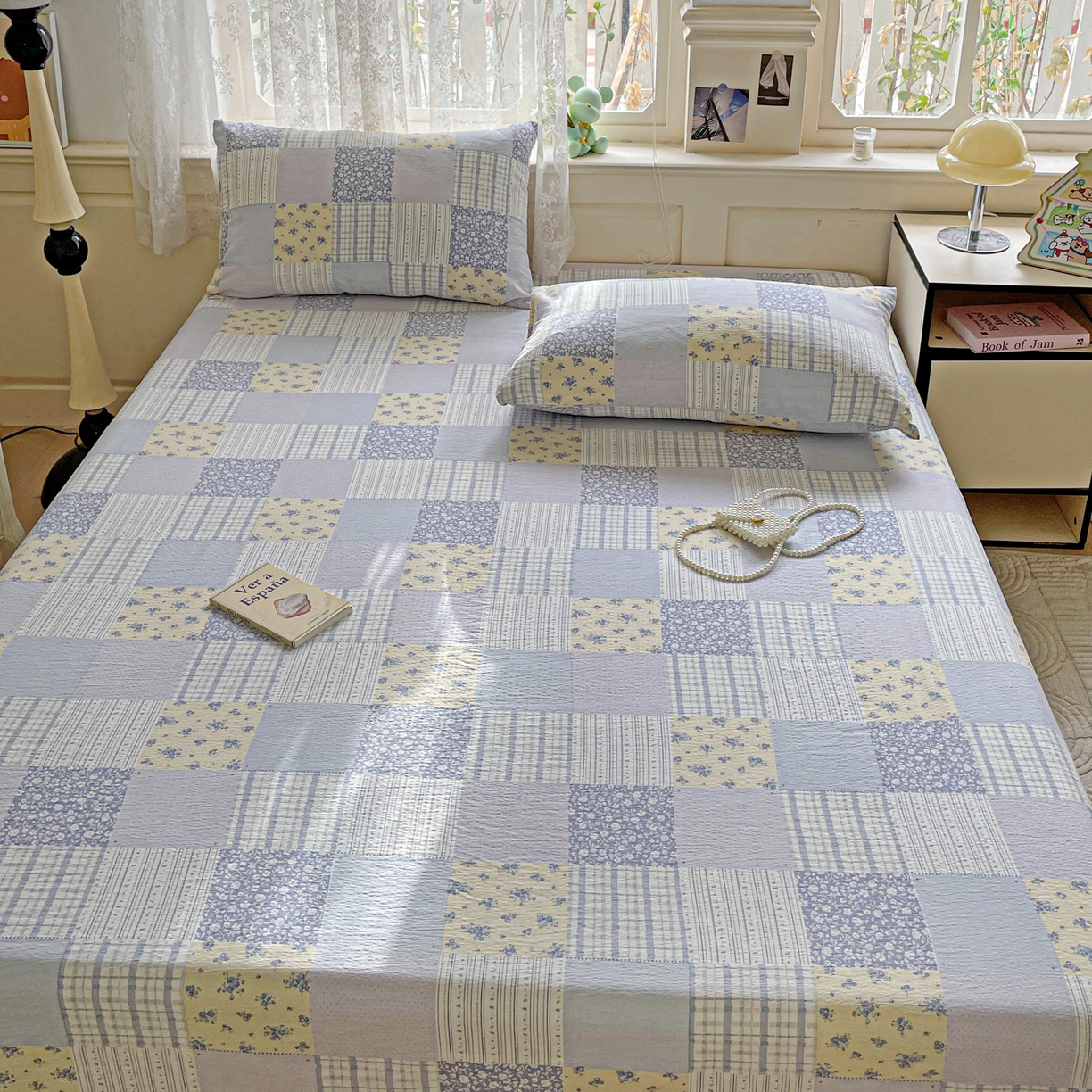 91家纺网 家纺一手货源 找家纺 暖芯优选 2025新款母婴级ins小清新双层纱印花床单枕套三件套（提供买家秀） 亚特兰地