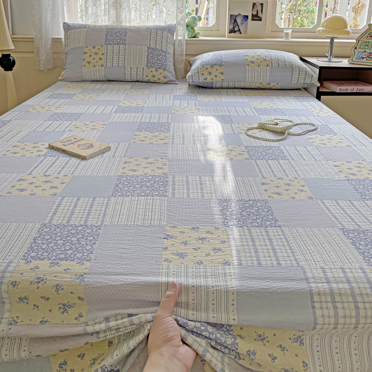 91家纺网 家纺一手货源 找家纺 暖芯优选 2025新款母婴级ins小清新双层纱印花床单枕套三件套（提供买家秀） 亚特兰地