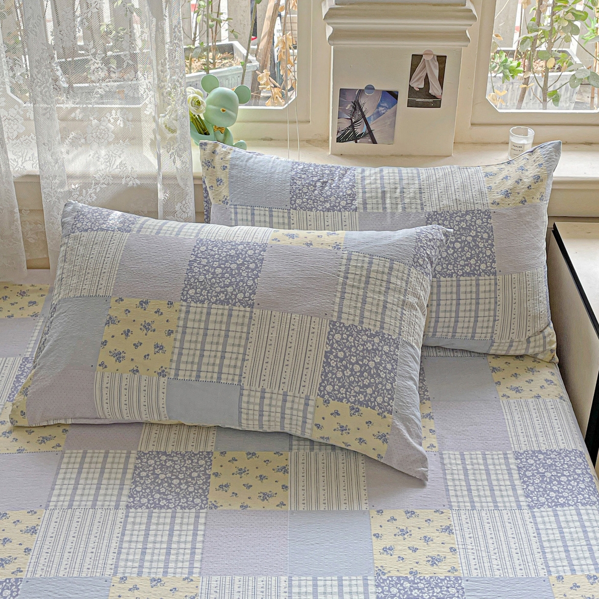 91家纺网 家纺一手货源 找家纺 暖芯优选 2025新款母婴级ins小清新双层纱印花床单枕套三件套（提供买家秀） 亚特兰地