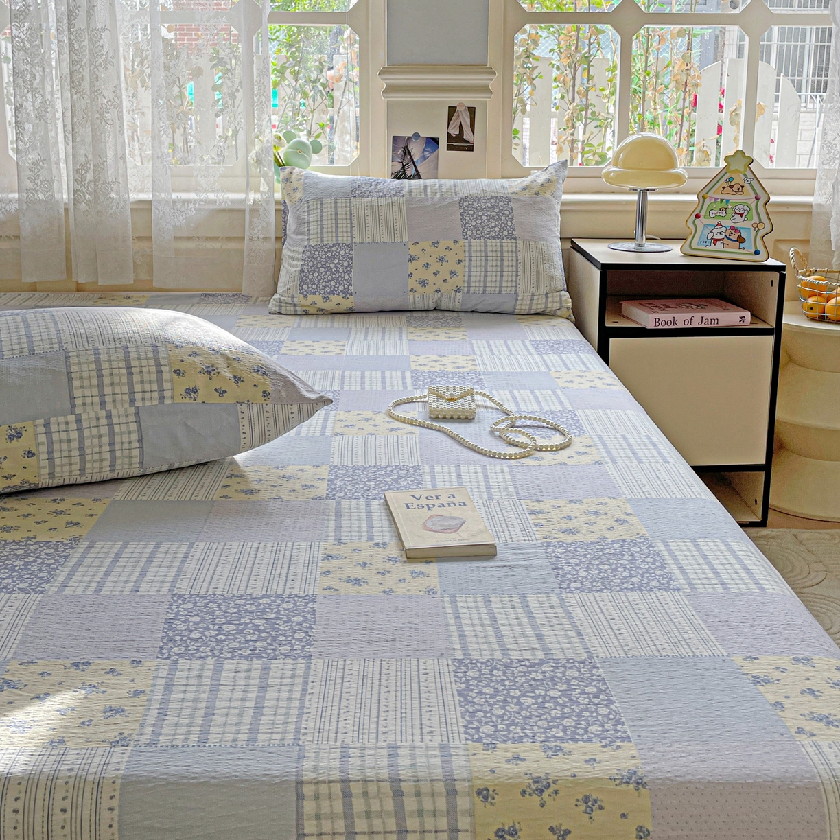 91家纺网 家纺一手货源 找家纺 暖芯优选 2025新款母婴级ins小清新双层纱印花床单枕套三件套（提供买家秀） 亚特兰地