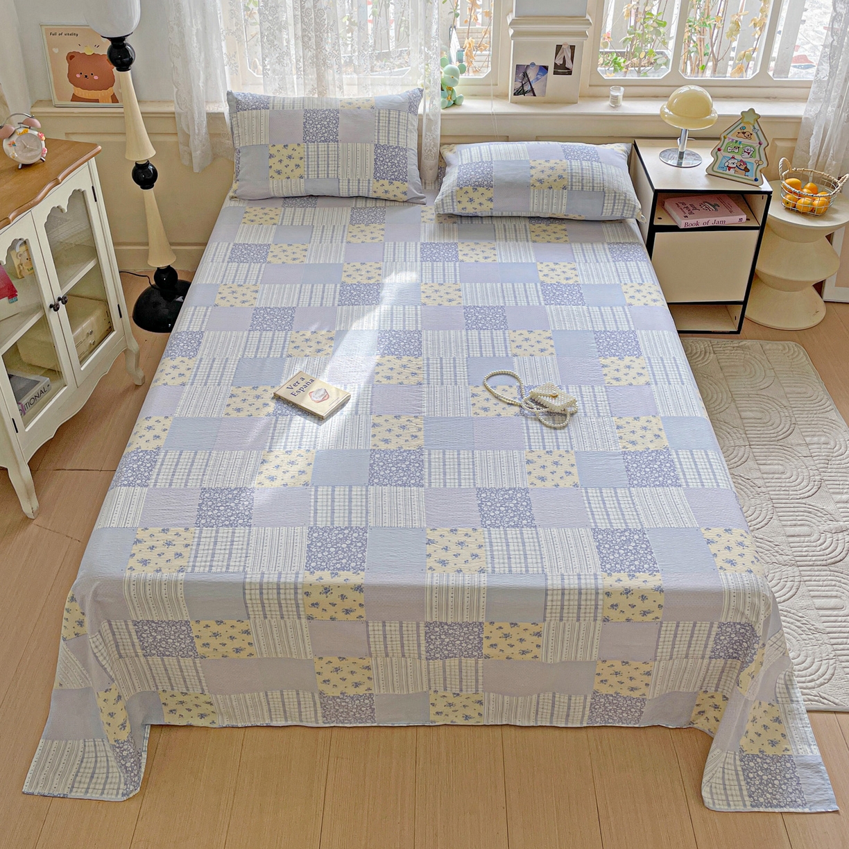 91家纺网 家纺一手货源 找家纺 暖芯优选 2025新款母婴级ins小清新双层纱印花床单枕套三件套（提供买家秀） 亚特兰地