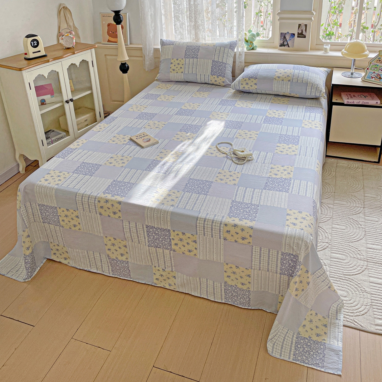 91家纺网 家纺一手货源 找家纺 暖芯优选 2025新款母婴级ins小清新双层纱印花床单枕套三件套（提供买家秀） 亚特兰地