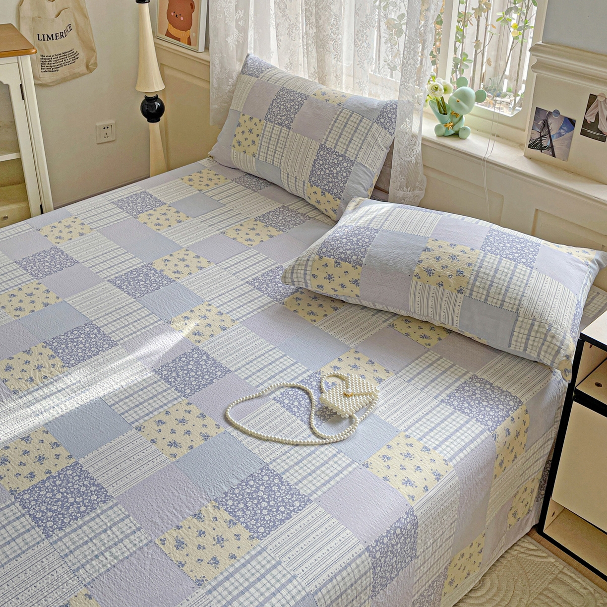 91家纺网 家纺一手货源 找家纺 暖芯优选 2025新款母婴级ins小清新双层纱印花床单枕套三件套（提供买家秀） 亚特兰地