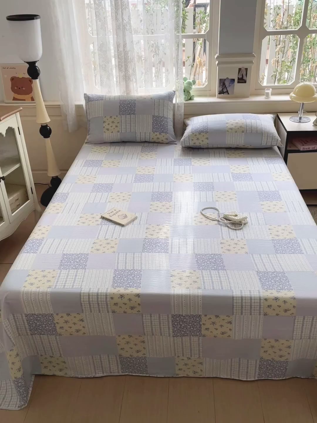 91家纺网 家纺一手货源 找家纺 暖芯优选 2025新款母婴级ins小清新双层纱印花床单枕套三件套（提供买家秀） 亚特兰地