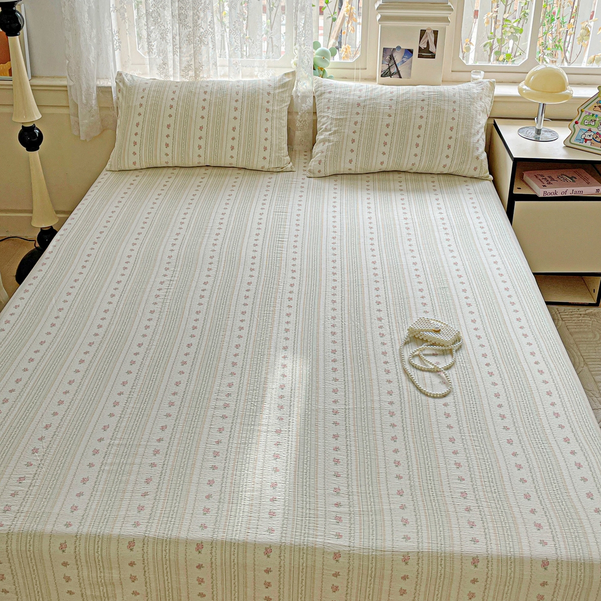 91家纺网 家纺一手货源 找家纺 暖芯优选 2025新款母婴级ins小清新双层纱印花床单枕套三件套（提供买家秀） 樱草绵绵