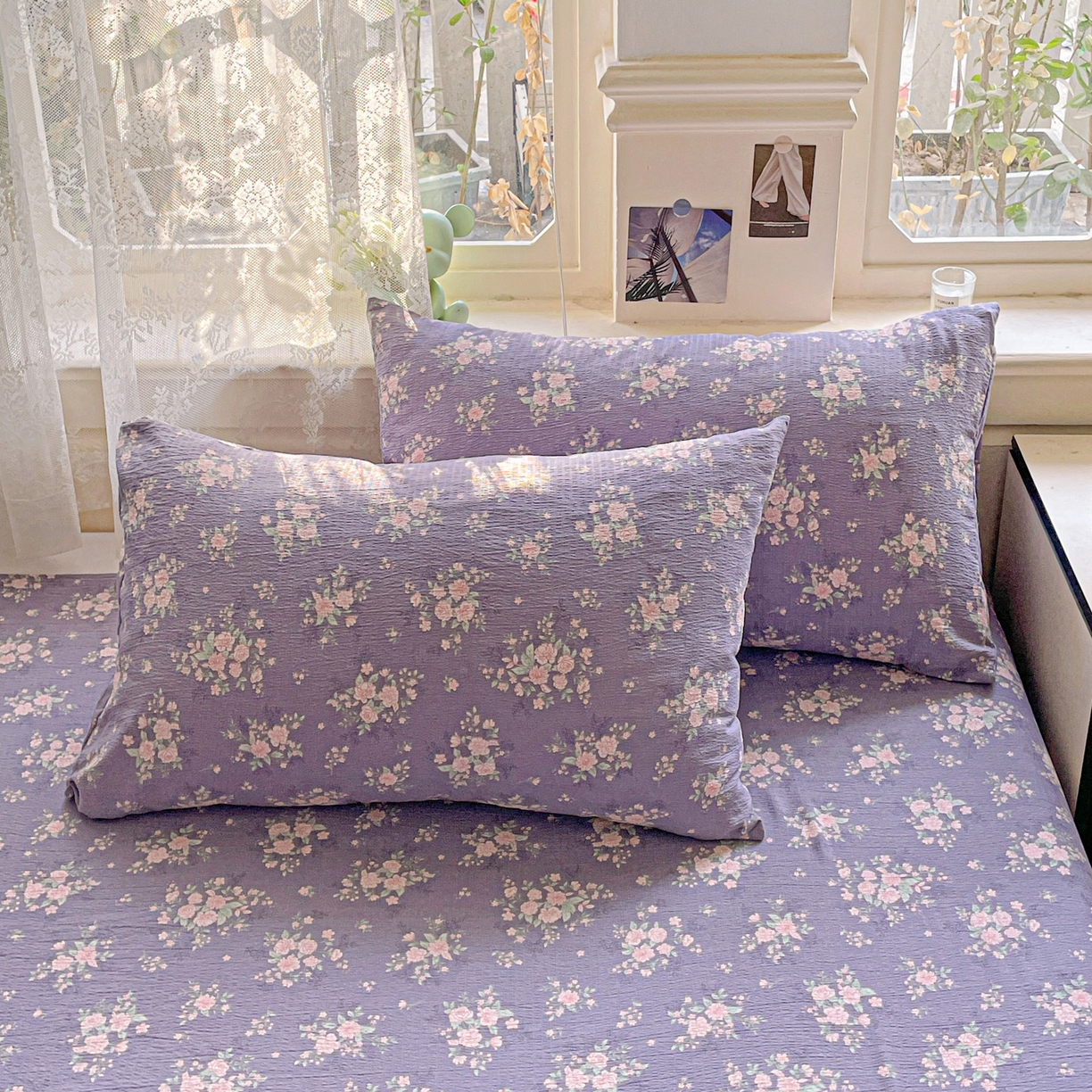 91家纺网 家纺一手货源 找家纺 暖芯优选 2025新款母婴级ins小清新双层纱印花床单枕套三件套（提供买家秀） 竹烟波月