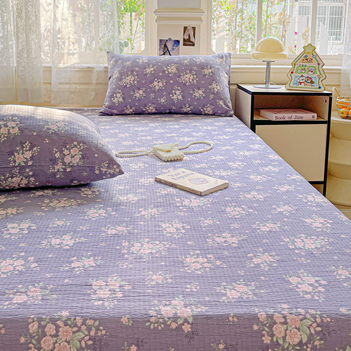 91家纺网 家纺一手货源 找家纺 暖芯优选 2025新款母婴级ins小清新双层纱印花床单枕套三件套（提供买家秀） 竹烟波月