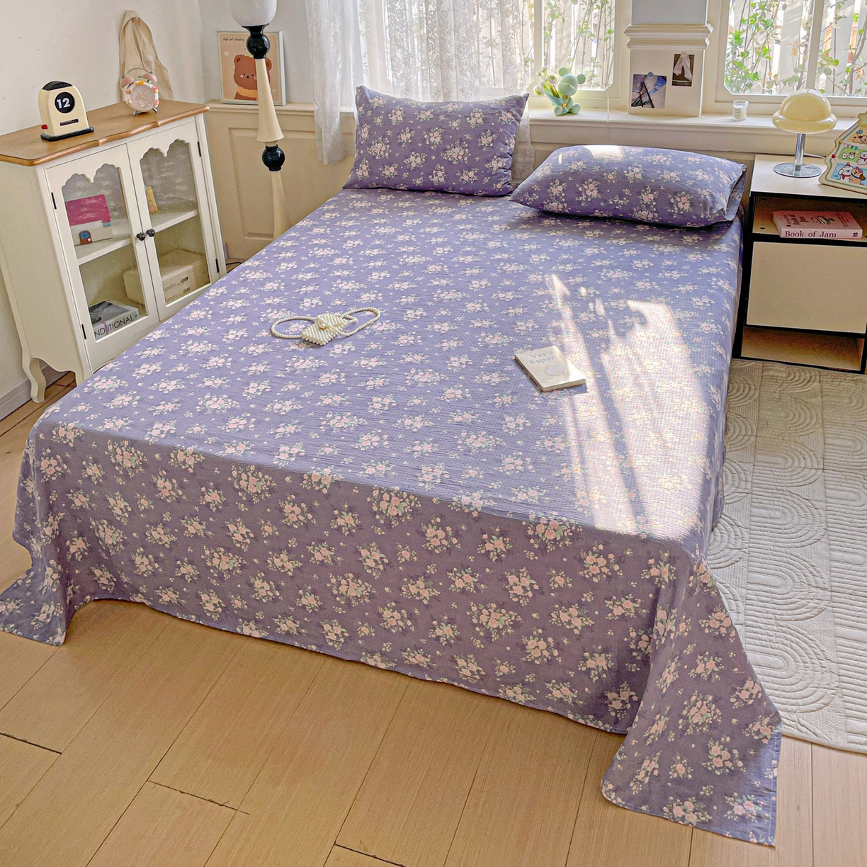 91家纺网 家纺一手货源 找家纺 暖芯优选 2025新款母婴级ins小清新双层纱印花床单枕套三件套（提供买家秀） 竹烟波月