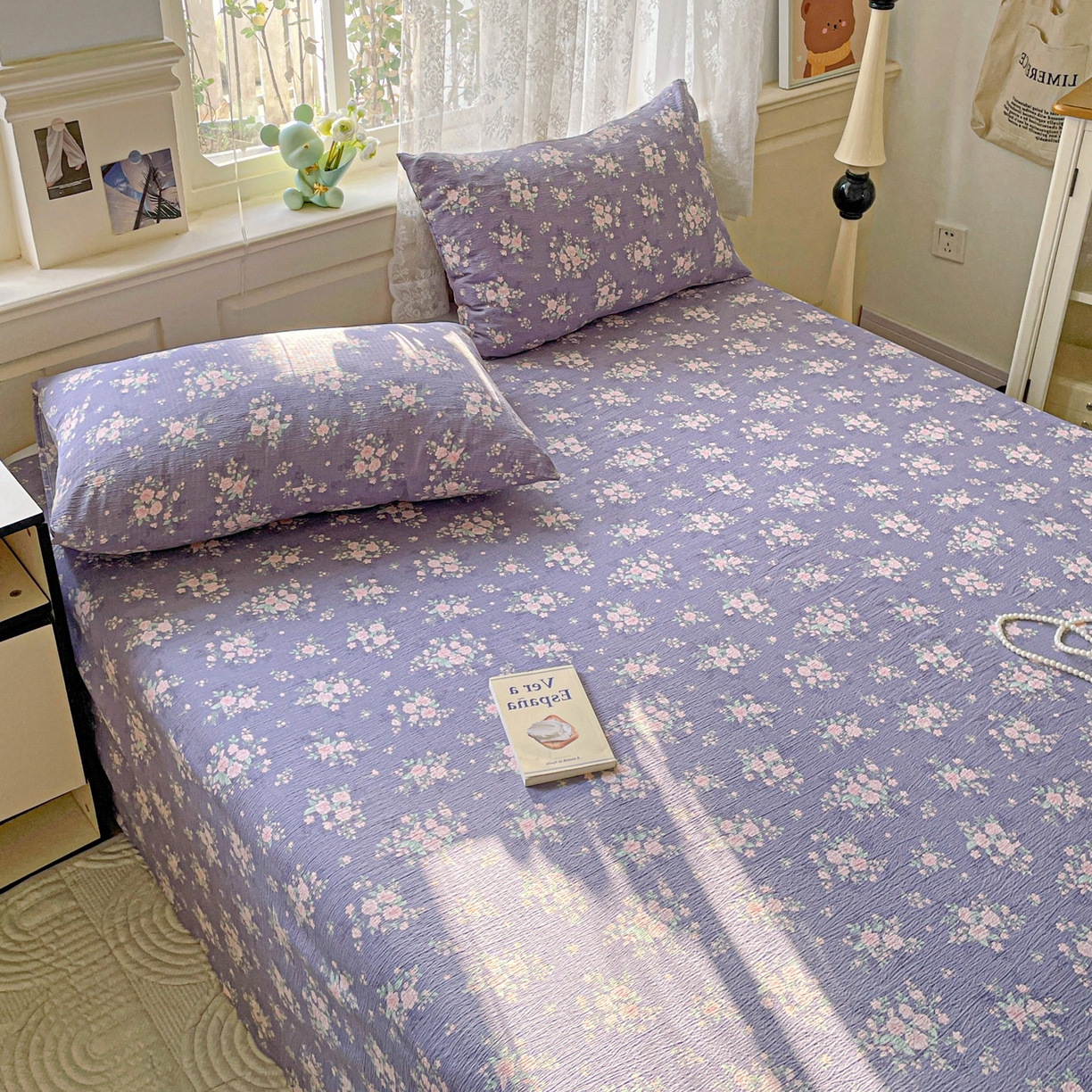 91家纺网 家纺一手货源 找家纺 暖芯优选 2025新款母婴级ins小清新双层纱印花床单枕套三件套（提供买家秀） 竹烟波月