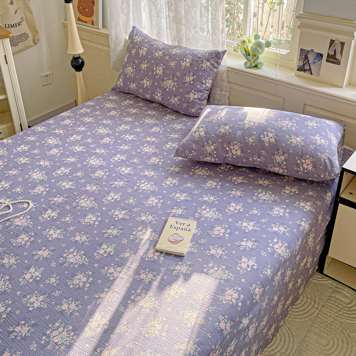 91家纺网 家纺一手货源 找家纺 暖芯优选 2025新款母婴级ins小清新双层纱印花床单枕套三件套（提供买家秀） 竹烟波月