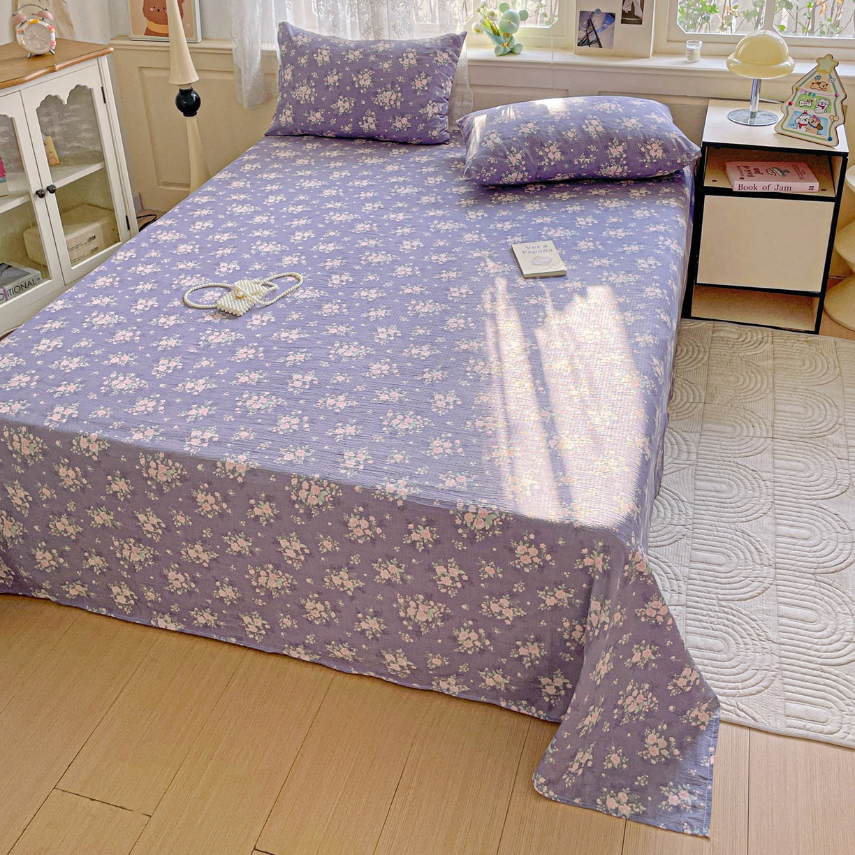 91家纺网 家纺一手货源 找家纺 暖芯优选 2025新款母婴级ins小清新双层纱印花床单枕套三件套（提供买家秀） 竹烟波月