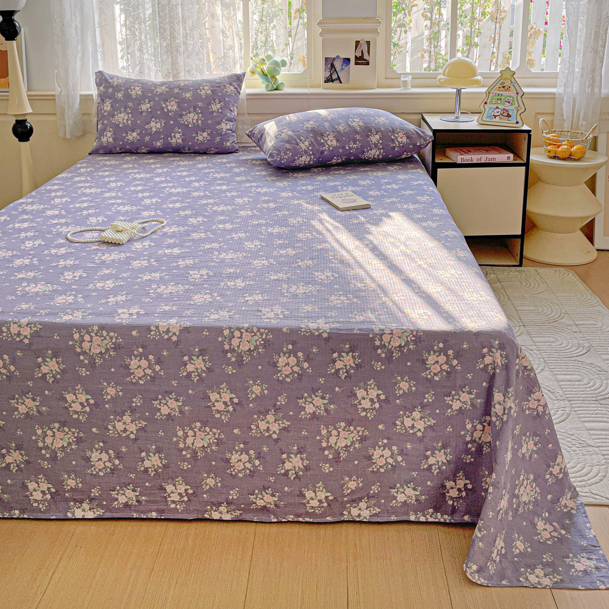 91家纺网 家纺一手货源 找家纺 暖芯优选 2025新款母婴级ins小清新双层纱印花床单枕套三件套（提供买家秀） 竹烟波月