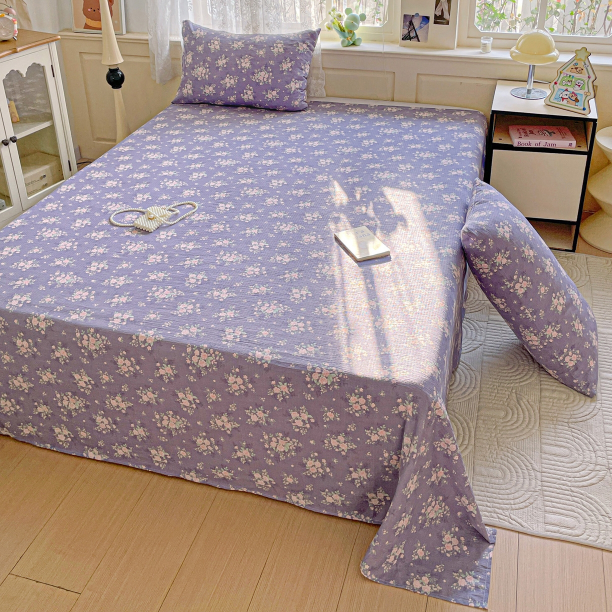 91家纺网 家纺一手货源 找家纺 暖芯优选 2025新款母婴级ins小清新双层纱印花床单枕套三件套（提供买家秀） 竹烟波月