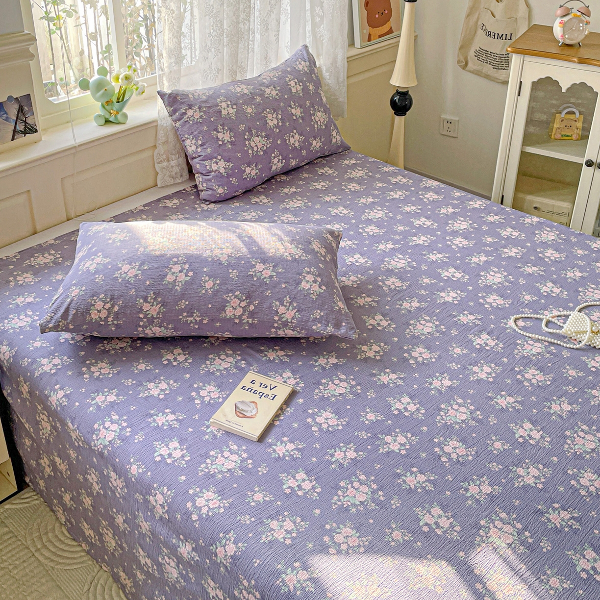 91家纺网 家纺一手货源 找家纺 暖芯优选 2025新款母婴级ins小清新双层纱印花床单枕套三件套（提供买家秀） 竹烟波月