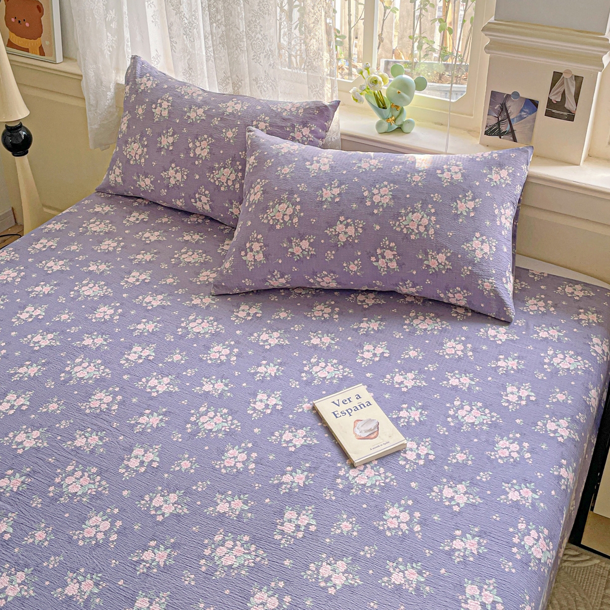 91家纺网 家纺一手货源 找家纺 暖芯优选 2025新款母婴级ins小清新双层纱印花床单枕套三件套（提供买家秀） 竹烟波月