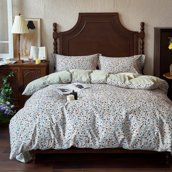 91家纺网 家纺一手货源 找家纺 由丽家纺 2025年5月柔棉全棉纯棉数码印花床单床笠款四件套（控价券后199起） 椿山集-绿