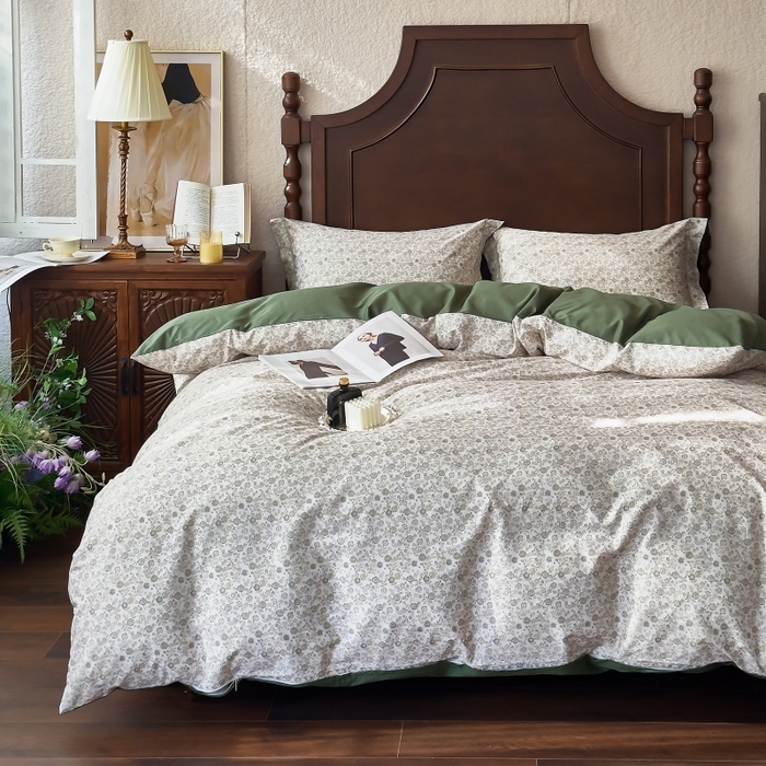 91家纺网 家纺一手货源 找家纺 由丽家纺 2025年5月柔棉全棉纯棉数码印花床单床笠款四件套（控价券后199起） 花枝棠-绿