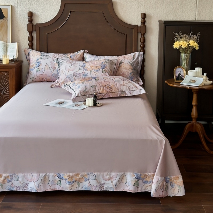 91家纺网 家纺一手货源 找家纺 由丽家纺 2025年5月柔棉全棉纯棉数码印花床单床笠款四件套（控价券后199起） 朝颜-蓝