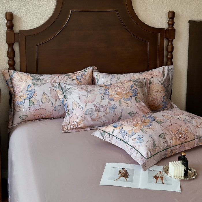 91家纺网 家纺一手货源 找家纺 由丽家纺 2025年5月柔棉全棉纯棉数码印花床单床笠款四件套（控价券后199起） 朝颜-蓝