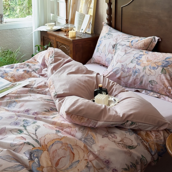 91家纺网 家纺一手货源 找家纺 由丽家纺 2025年5月柔棉全棉纯棉数码印花床单床笠款四件套（控价券后199起） 朝颜-蓝